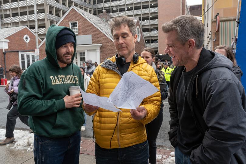 Director Doug Liman (centre) on set with Casey Affleck and Matt Damon.