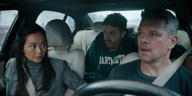 Hong Chau, Casey Affleck and Matt Damon in The Instigators.