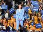 Vice-President of the United States Kamala Harris greets the crowd during her presidential campaign rally in Atlanta, Georgia, United States on July 30, 2024. 