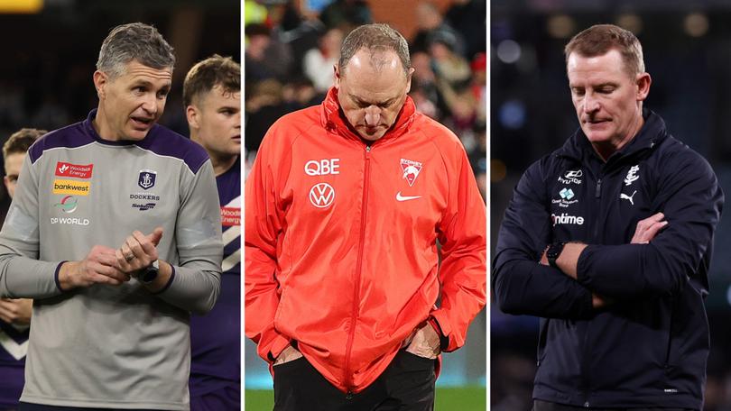 Fremantle Dockers coach Justin Longmuir, Sydney Swans coach John Longmire and Calrton Blues coach Michael Voss all had disappointing losses in a crucial round of footy.