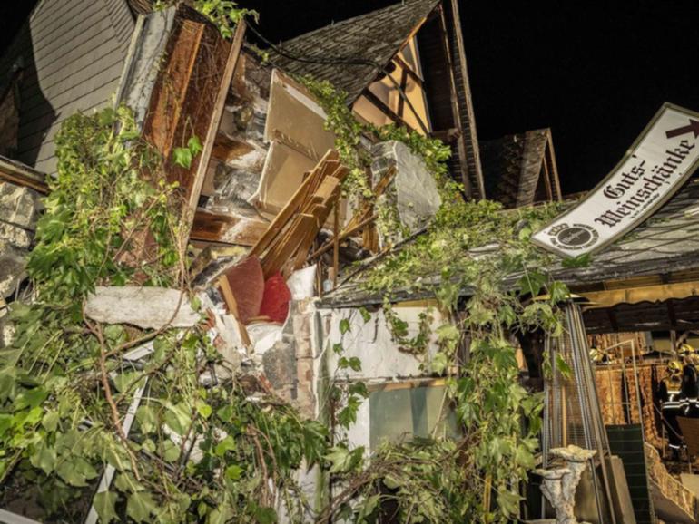 Part of a hotel in Kroev, Germany has collapsed, killing two people. (AP PHOTO)