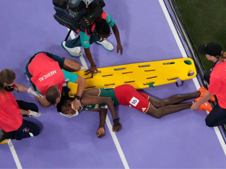 Lamecha Girma was knocked out after a scary fall.