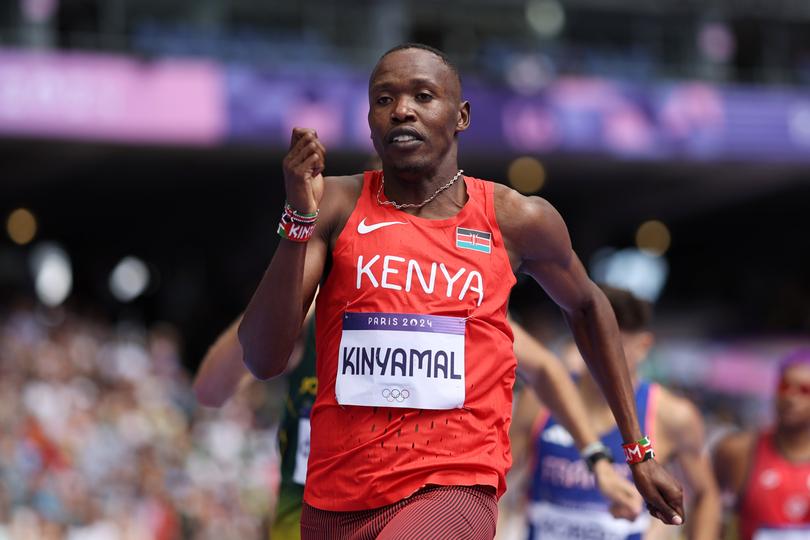 PARIS, FRANCE - AUGUST 07: Wyclife Kinyamal of Team Kenya competes during the Men's 800m Round 1 on day twelve of the Olympic Games Paris 2024 at Stade de France on August 07, 2024 in Paris, France. (Photo by Cameron Spencer/Getty Images)