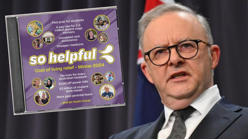 On his official X account, the Prime Minster posted, “New album just dropped” alongside a picture of an album cover imitating the old-school So Fresh Australian compilation CDs, with the title “So helpful: cost of living relief — Winter 2024”.