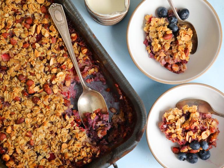 Baked oats with berries and almonds. Oatmeal is severely underrated, but done right it can also be one of life’s great pleasures, at once comforting and hearty. This version by Melissa Clark is based on an Amish favourite. (Jim Wilson/The New York Times)