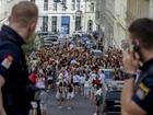 "Swifties" gathered in Vienna's centre after her concerts were canceled for fear of an attack. (AP PHOTO)