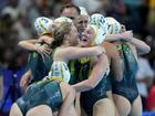 Australian players celebrate their win.