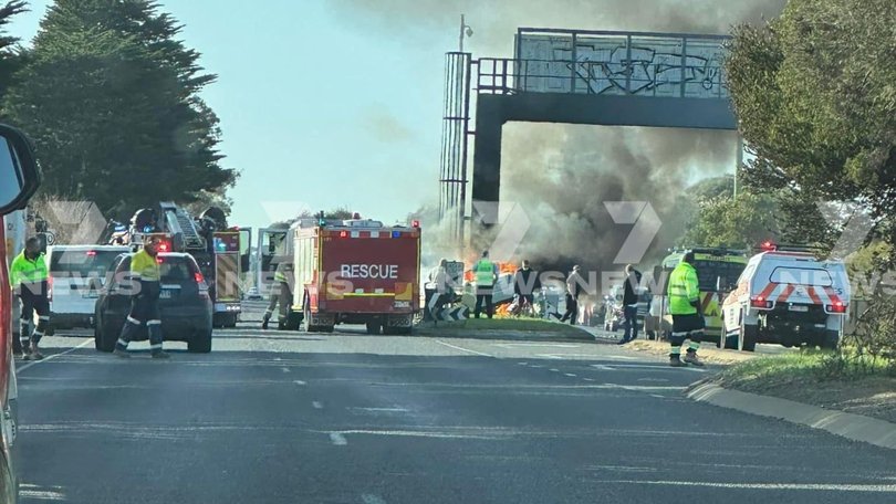 A man has died in a fiery crash in Geelong.