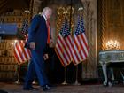 Donald Trump leaves after holding a press conference at his Mar-a-Lago estate.