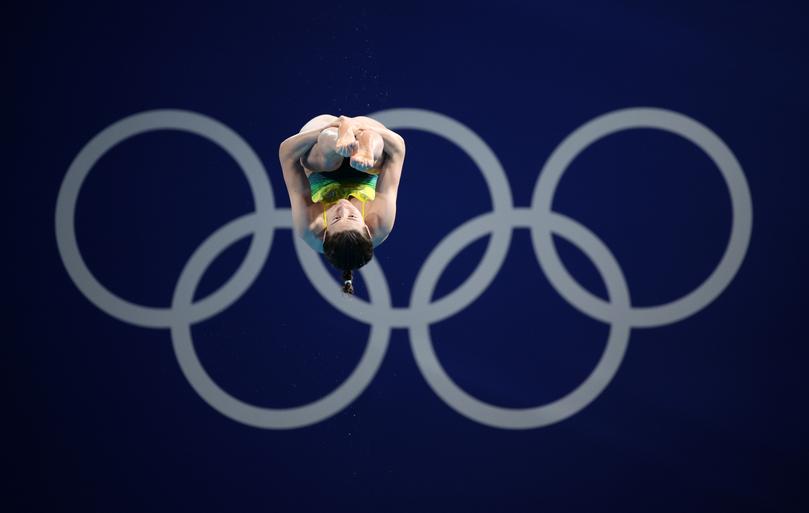 PARIS, FRANCE - AUGUST 09: Maddison Keeney of Team Australia competes in the Women's 3m Springboard Final on day fourteen of the Olympic Games Paris 2024 at Aquatics Centre on August 09, 2024 in Paris, France. (Photo by Adam Pretty/Getty Images)