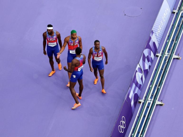 The US relay team were frustrated and upset after they were disqualified from the 4x100m relay.