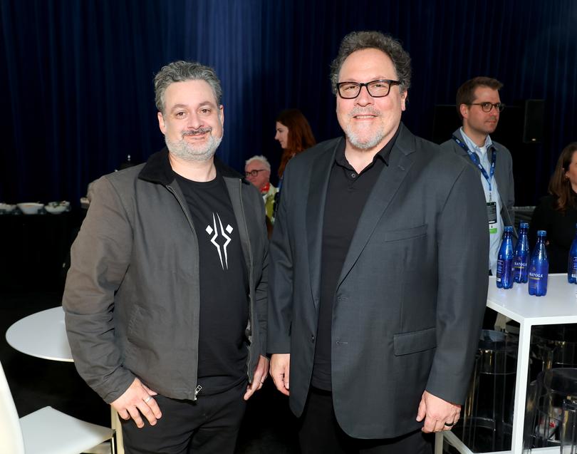 ANAHEIM, CALIFORNIA - AUGUST 09: (L-R) Dave Filoni, Chief Creative Officer, Lucasfilm and Jon Favreau at D23: The Ultimate Disney Fan Event in Anaheim, California on August 09, 2024. (Photo by Leon Bennett/Getty Images for Disney)