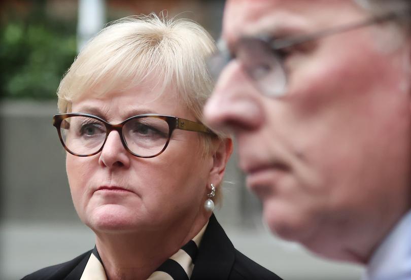 Linda Reynolds with lawyer Martin Bennett outside the David Malcolm Justice Centre in Perth.