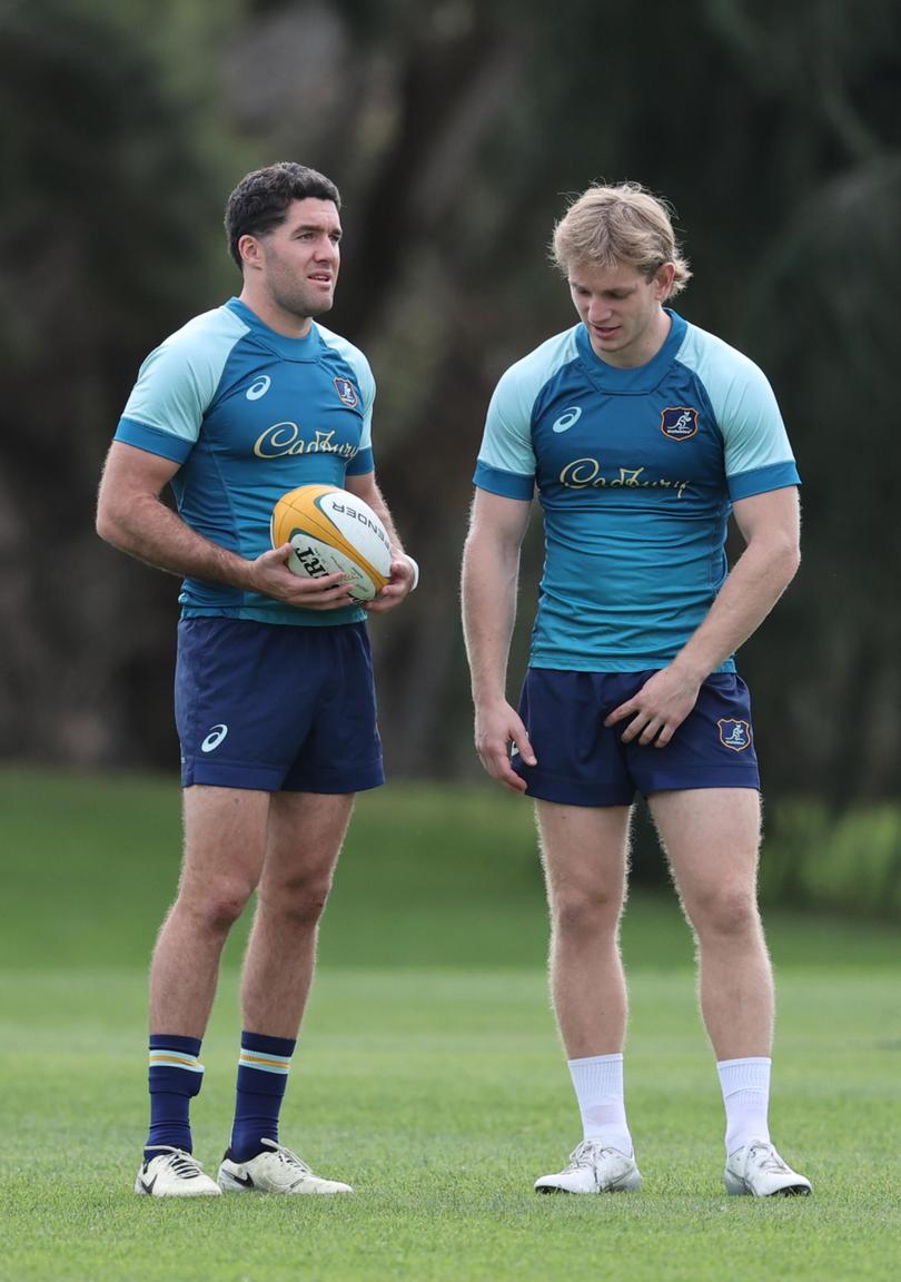 The Wallabies train ahead of their match against South Afrrica on Saturday at Optus Stadium.