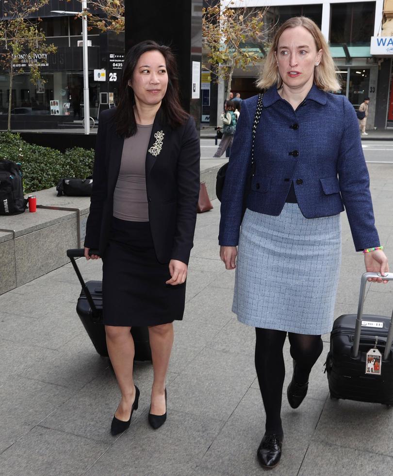 Lawyer for Brittany Higgins, Rachael Young, left, arrives at court.
