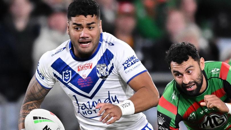 SYDNEY, AUSTRALIA - JULY 08: Jeral Skelton of the Bulldogs runs the ball during the round 19 NRL match between South Sydney Rabbitohs and Canterbury Bulldogs at Accor Stadium on July 08, 2023 in Sydney, Australia. (Photo by Izhar Khan/Getty Images) Izhar Khan