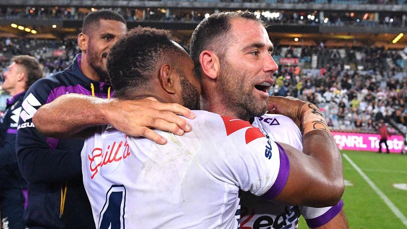 Melbourne Storm's Cameron Smith (right) is eligible to become rugby league's next Immortal. (Dan Himbrechts/AAP PHOTOS)