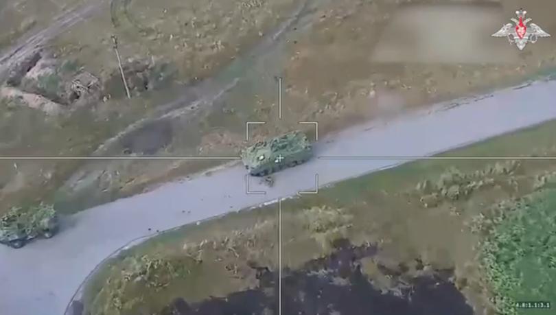 A screen grab from a video released by Russian Ministry of Defense shows Russian forces launching a missile attack, targeting the military equipment of Ukrainian Armed Forces at the border area near Kursk Oblast.