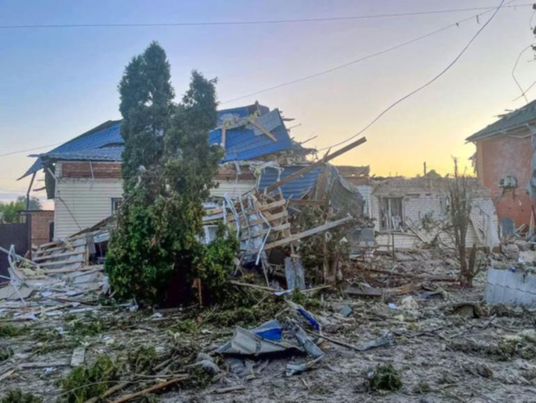 Ukrainian forces shelled the Kursk town of Sudzha as they crossed the border into Russia. (AP PHOTO)