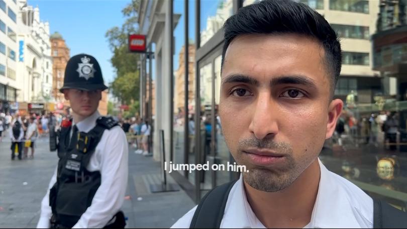 A heroic security guard named Abdullah, 29, who was working at a nearby store, bravely disarmed the knifeman. 