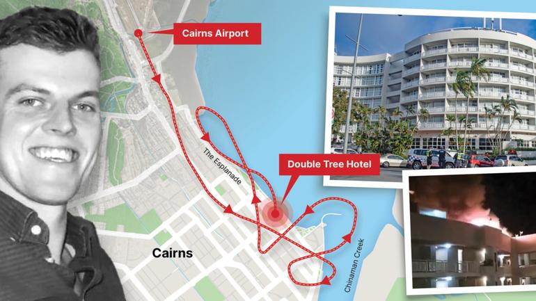 Blake Wilson was killed in a helicopter crash in Cairns. A map of his flight path shows the erratic route he took in the minutes before his death.