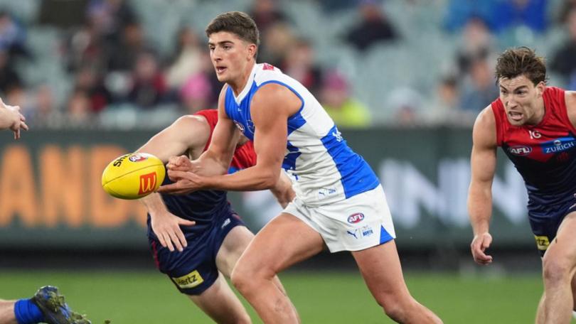 An ankle injury has ruled Harry Sheezel out of playing his 45th straight AFL game since debuting. (Daniel Pockett/AAP PHOTOS)