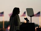 Vice President Kamala Harris speaks in Detroit on Aug. 7. 