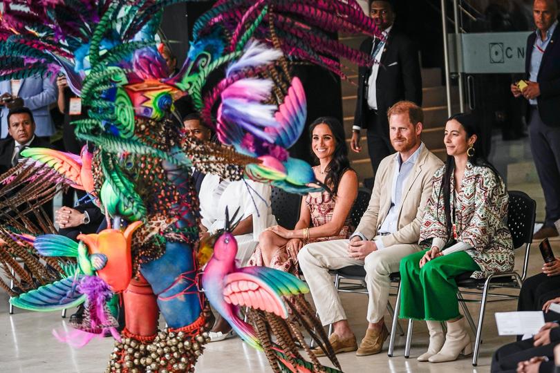 Vice President of Colombia Francia Márquez, Meghan, Duchess of Sussex and Prince Harry, Duke of Sussex attend a folkloric presentation at Centro Nacional de las Artes Delia Zapata during their visit.