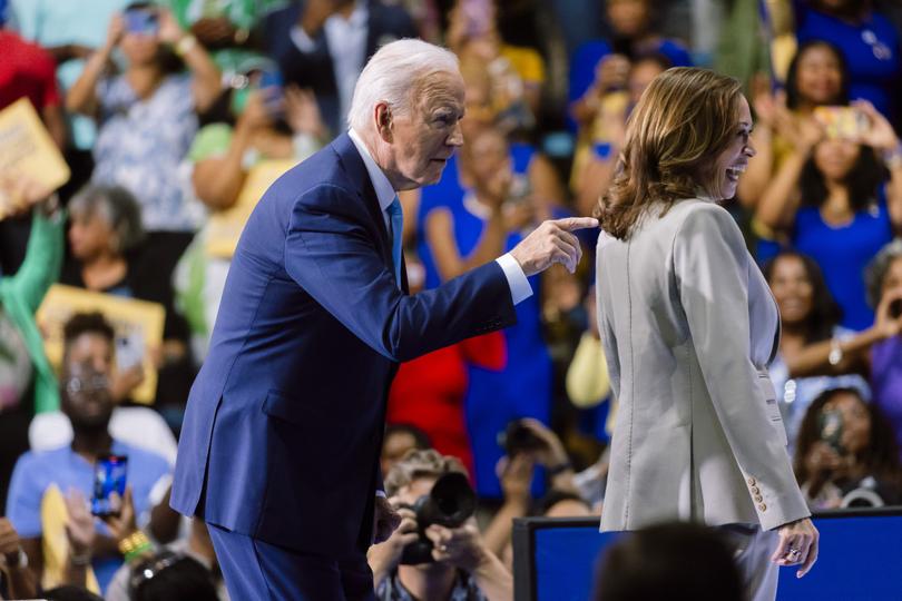 President Joe Biden and Vice President Kamala Harris during their first appearance together since Joe Biden dropped out of the 2024 presidential race.