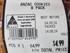 An eight-pack of Anzac biscuits, found at an IGA store, incorrectly labels the iconic item as cookies instead of biscuits.