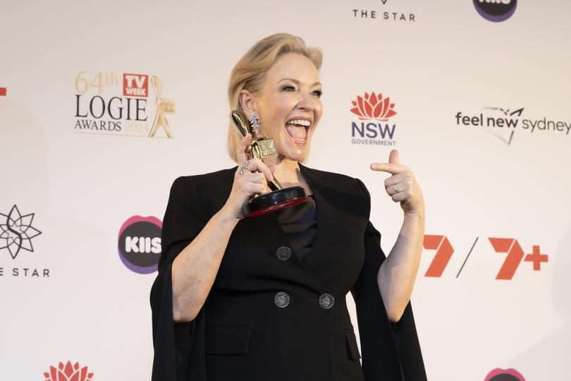 SYDNEY, AUSTRALIA - AUGUST 18: Rebecca Gibney is inducted into the Hall of Fame attends the 64th TV WEEK Logie Awards at The Star, Sydney on August 18, 2024 in Sydney, Australia. (Photo by Sam Tabone/Getty Images)