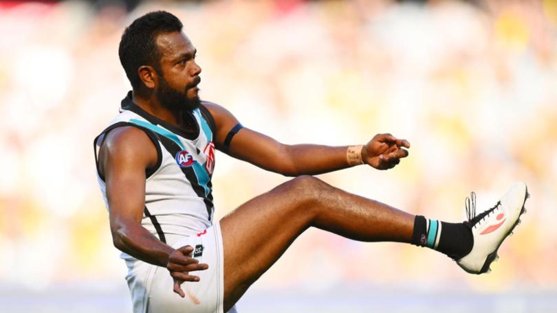 Port Adelaide forward Willie Rioli has been the subject of racial abuse on social media. (Morgan Hancock/AAP PHOTOS)