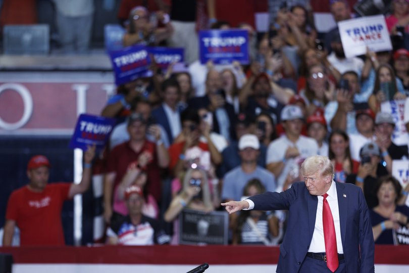 Trump speaks during a campaign rally in St. Cloud, Minn., on July 27, 2024.
