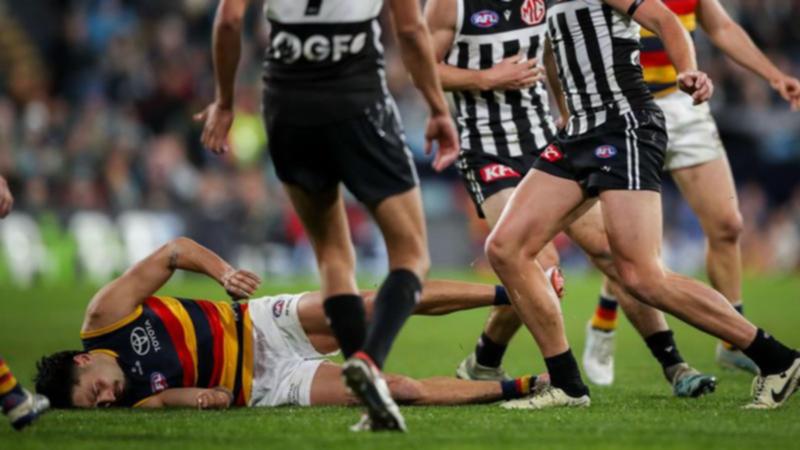 Dan Houston (r) failed in his bid to reduce a five-game ban for felling Adelaide's Izak Rankine (l). (Matt Turner/AAP PHOTOS)