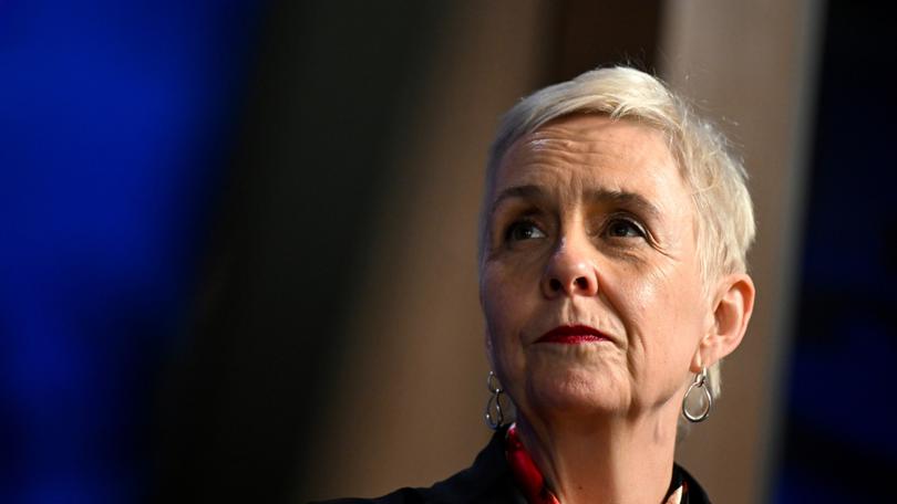 Domestic, Family and Sexual Violence Commissioner Micaela Cronin prepares to address the National Press Club in Canberra, Wednesday, August 21, 2024. (AAP Image/Lukas Coch) NO ARCHIVING