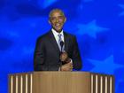 Former President Barack Obama speaking at the Democratic National Convention.