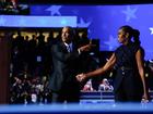 Former president Barack Obama joins former first lady Michelle Obama on the second day of the Democratic National Convention.