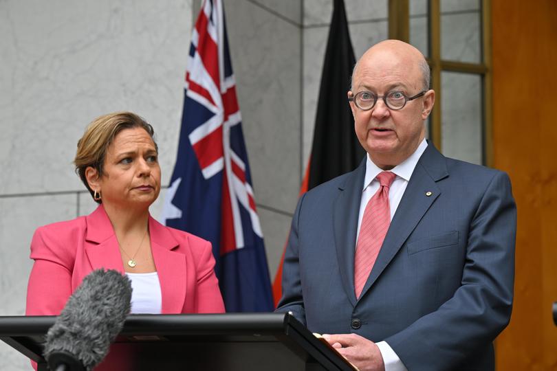 Minister for Communications Michelle Rowland and ABC chair Kim Williams after his appointment in January.