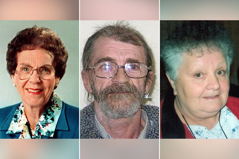 A triptych generated on Tuesday, August 20, 2024, shows (L-R) 71-year-old Phyllis Harrison, 55-year-old Stephen Newton, and 64-year-old Beverley Hanley, alleged victims of Steven Leslie Hainsworth, who is facing trial in the Supreme Court of South Australia for their murders. Steven Leslie Hainsworth is accused of murdering 64-year-old grandmother Beverley Hanley, 71-year-old grandmother Phyllis Harrison and 55-year-old Mount Gambier pensioner Stephen Newton. (AAP Image/Supplied by South Australia Police) NO ARCHIVING, EDITORIAL USE ONLY