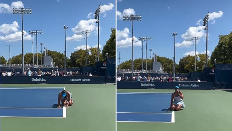 Aiava dropped to her knees after defeating Ana Koniuh to qualify for the US Open.