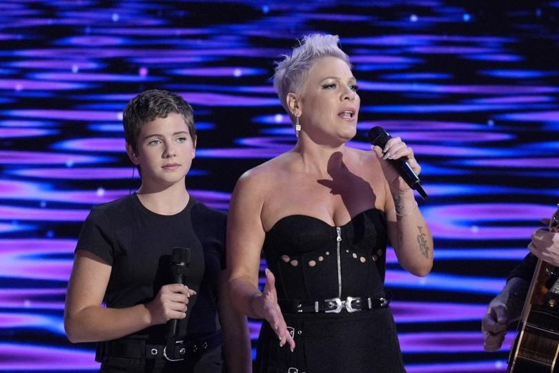 PINK and her daughter Willow perform during the Democratic National Convention.