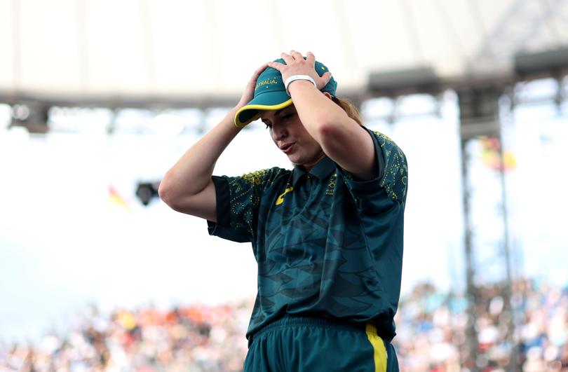 B-Girl Raygun of Team Australia reacts during the B-Girls Round Robin.