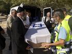 A funeral for Avraham Munder, one of the six dead hostages found by the IDF in Khan Younis this week.