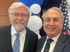 Former prime minister and Australia’s Ambassador to the US Kevin Rudd with Federal Trade Minister Don Farrell in Chicago, Illinois. 