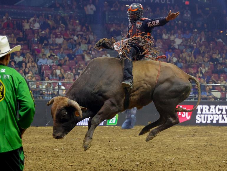 Cassio Dias rides Bamboozled during the PBR: Camping World Team Series Freedom Days in Florida.