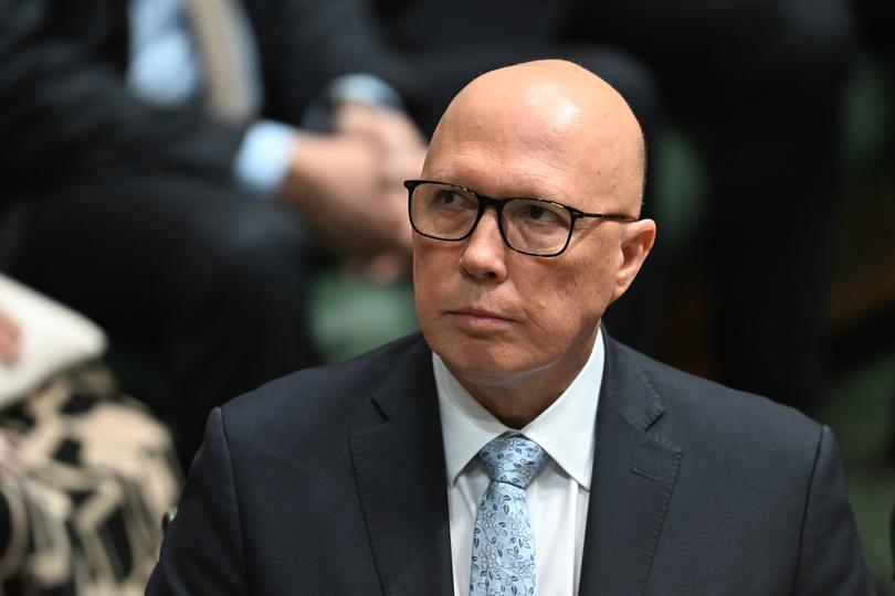 Australian Opposition Leader Peter Dutton reacts during a motion to suspend standing orders in the House of Representatives at Parliament House in Canberra, Thursday, August 15, 2024. (AAP Image/Lukas Coch) NO ARCHIVING