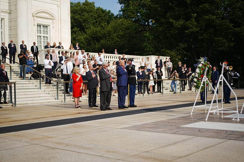 Donald Trump honors 13 American troops killed in the Abbey Gate bombing during the withdrawal from Afghanistan three years ago. Trump has frequently cited the bombing and the death toll to criticise President Joe Biden and his handling of the withdrawal from Afghanistan. 