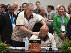 Australian Prime Minister Anthony Albanese gets up close and personal with the Prime Minister of Fiji Sitiveni Rabuka.