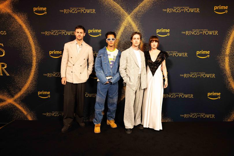 Charlie Vickers, Tyroe Muhafidin, Leon Wadham and Markella Kavenagh at the Australian premiere of The Rings of Power season two.