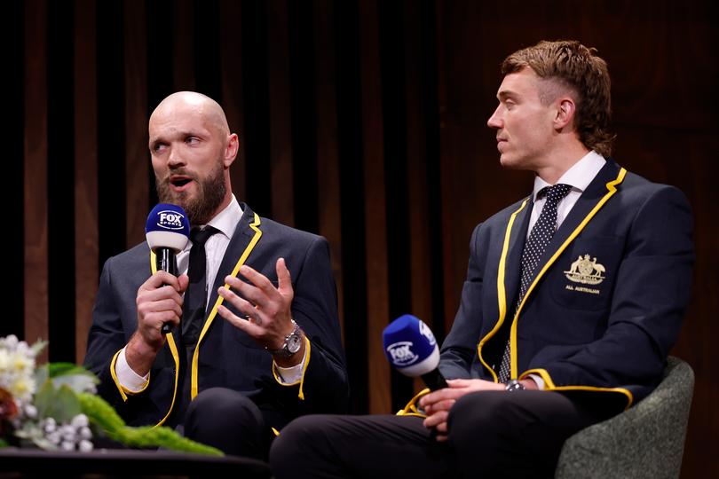 MELBOURNE, AUSTRALIA - AUGUST 29: Max Gawn of the Melbourne Demons and Patrick Cripps of the Carlton Blues are seen after being named in the All Australian team during the 2024 AFL Awards at Centrepiece on August 29, 2024 in Melbourne, Australia. (Photo by Dylan Burns/AFL Photos via Getty Images)